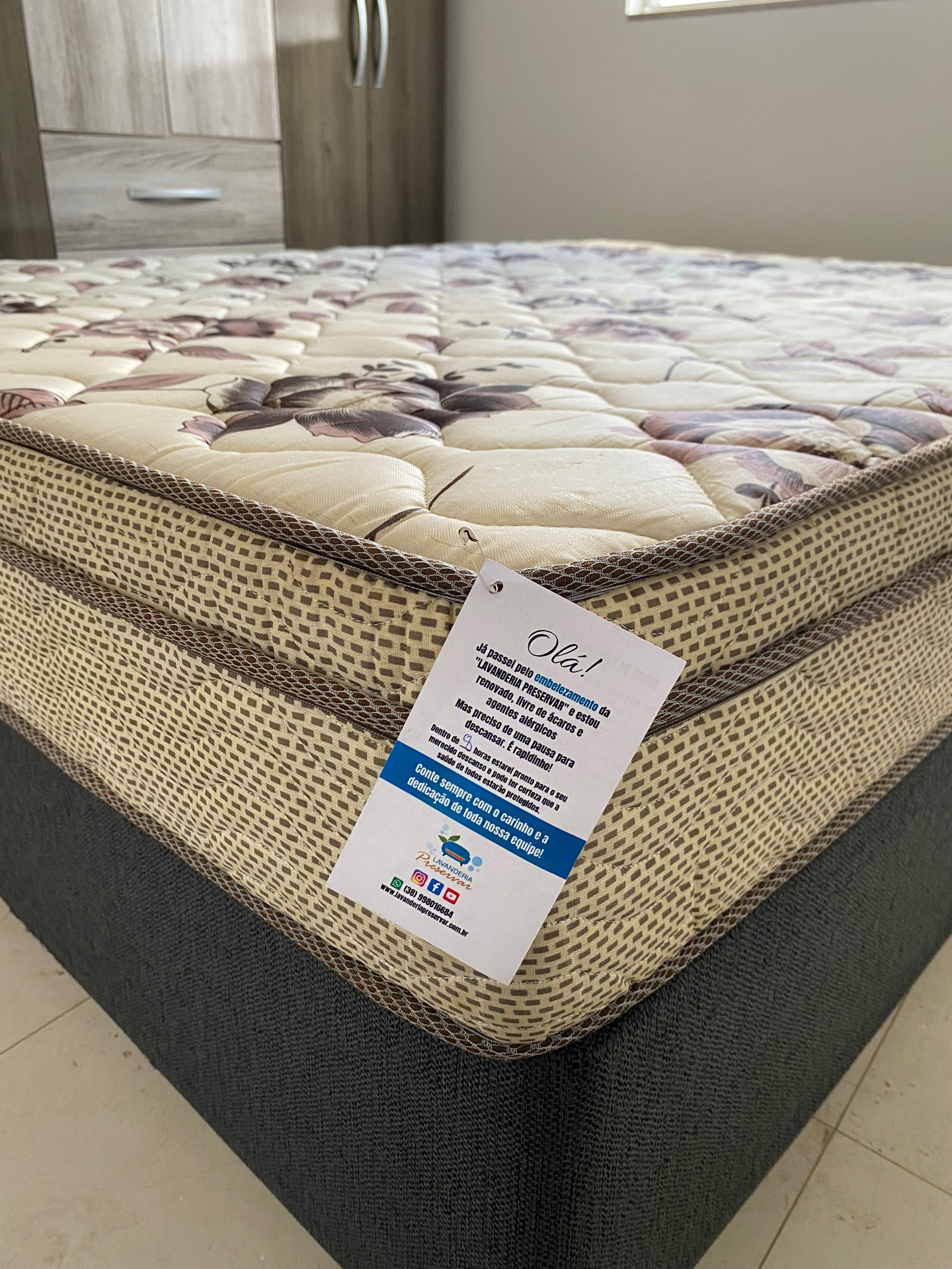 Colchão atendido com o cartão da Lavanderia Preservar